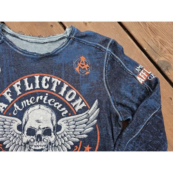 Affliction Thermal Long Sleeve Shirt Large Reversible Speed Metal Blue Gray - Picture 2 of 9